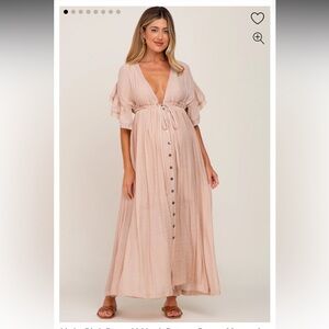 Pink Blush Light Pink Deep V-Neck Button Down Maternity Maxi Dress